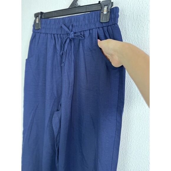KICZOY Pants Womens Small Navy Blue Wide Leg Elastic Waist Pleated - Picture 5 of 7